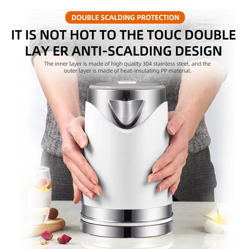 Household 2L Large Capacity Electric Kettle 304 Stainless Steel Double Layer Protection Quick Boiling Water Kettle 4