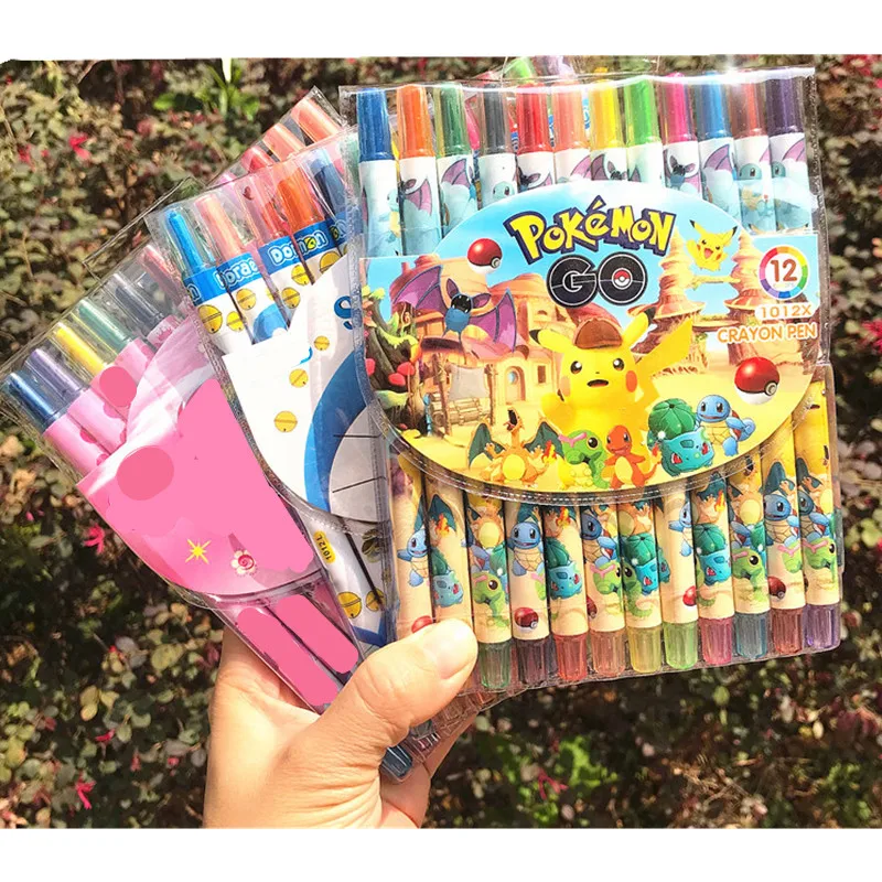 

12 Color Pokemon Pikachu Crayons Cartoon Paint Brush Student Drawing School Supplies Stationery Kids Gift Anime Water Color Pen