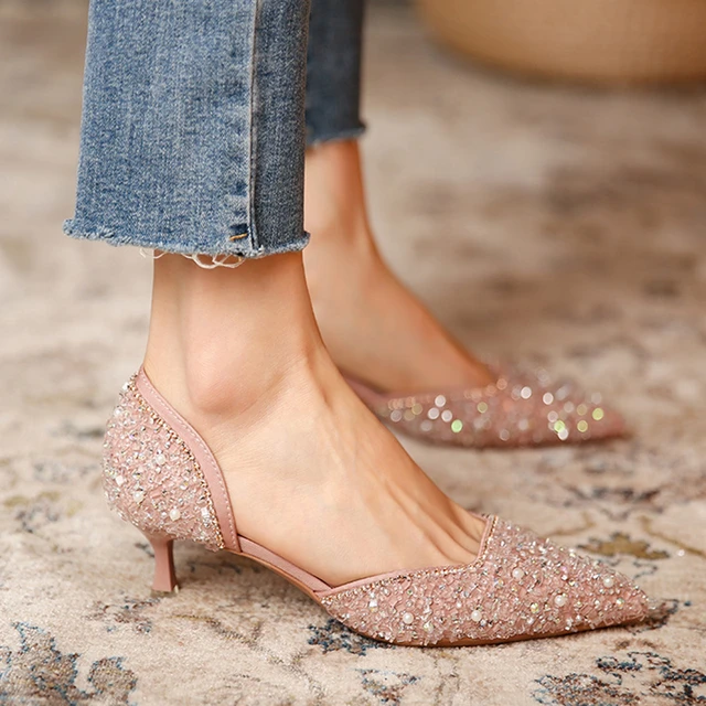 3 inches Gold Glitter Heeled Sandals Pointed Toe Rhinestone Party Heels  Evening Sandals Bride Wedding Sandals Pumps Shoes, Light Gold, 8 :  Amazon.in: Shoes & Handbags