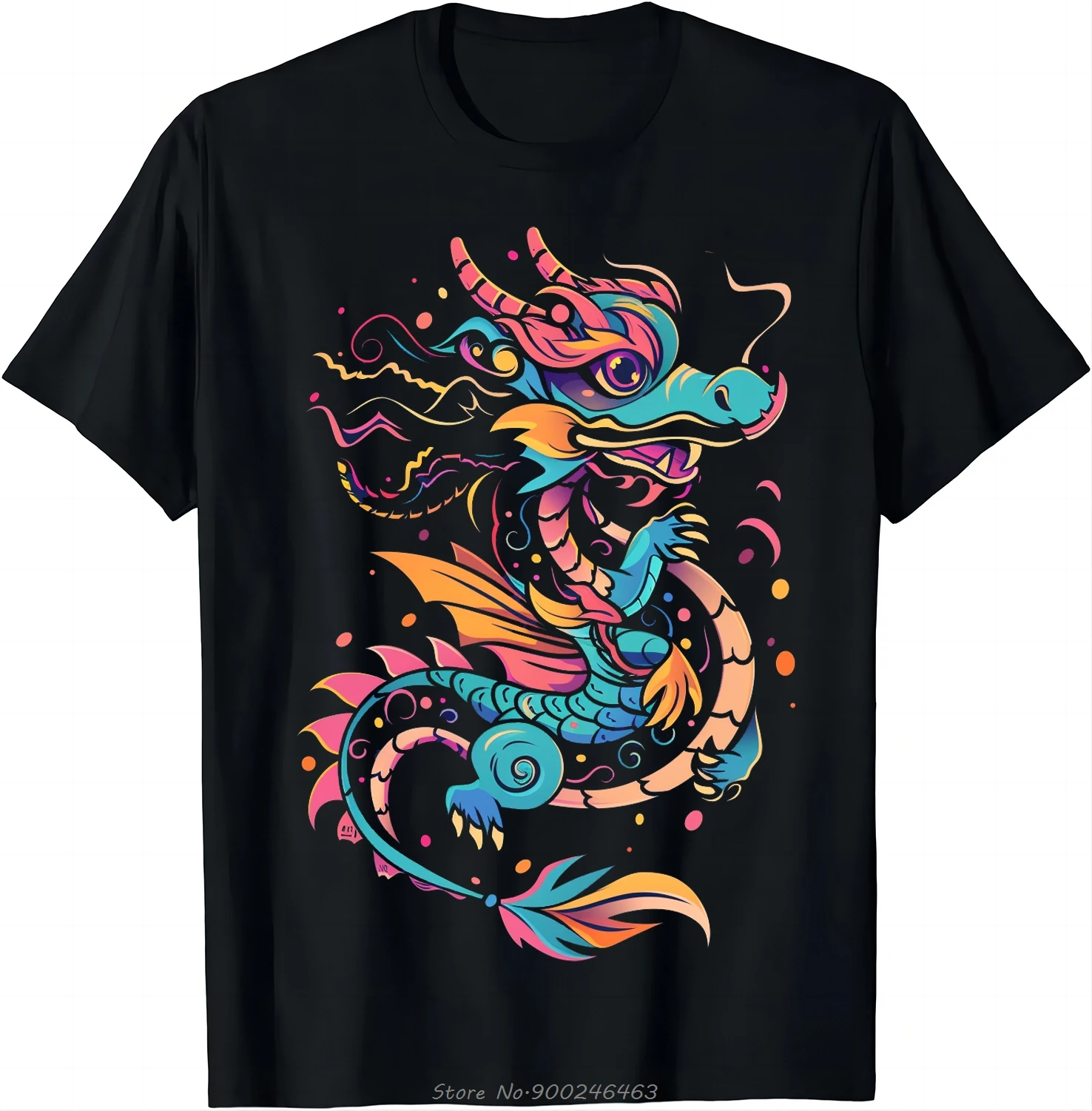 Buntes Wächter-Drachen-T-Shirt – Protector Of Good Luck T-Shirt Summe O-Ausschnitt Tops Baumwolle T-Shirt Herrenmode Übergroßes T-Shirt