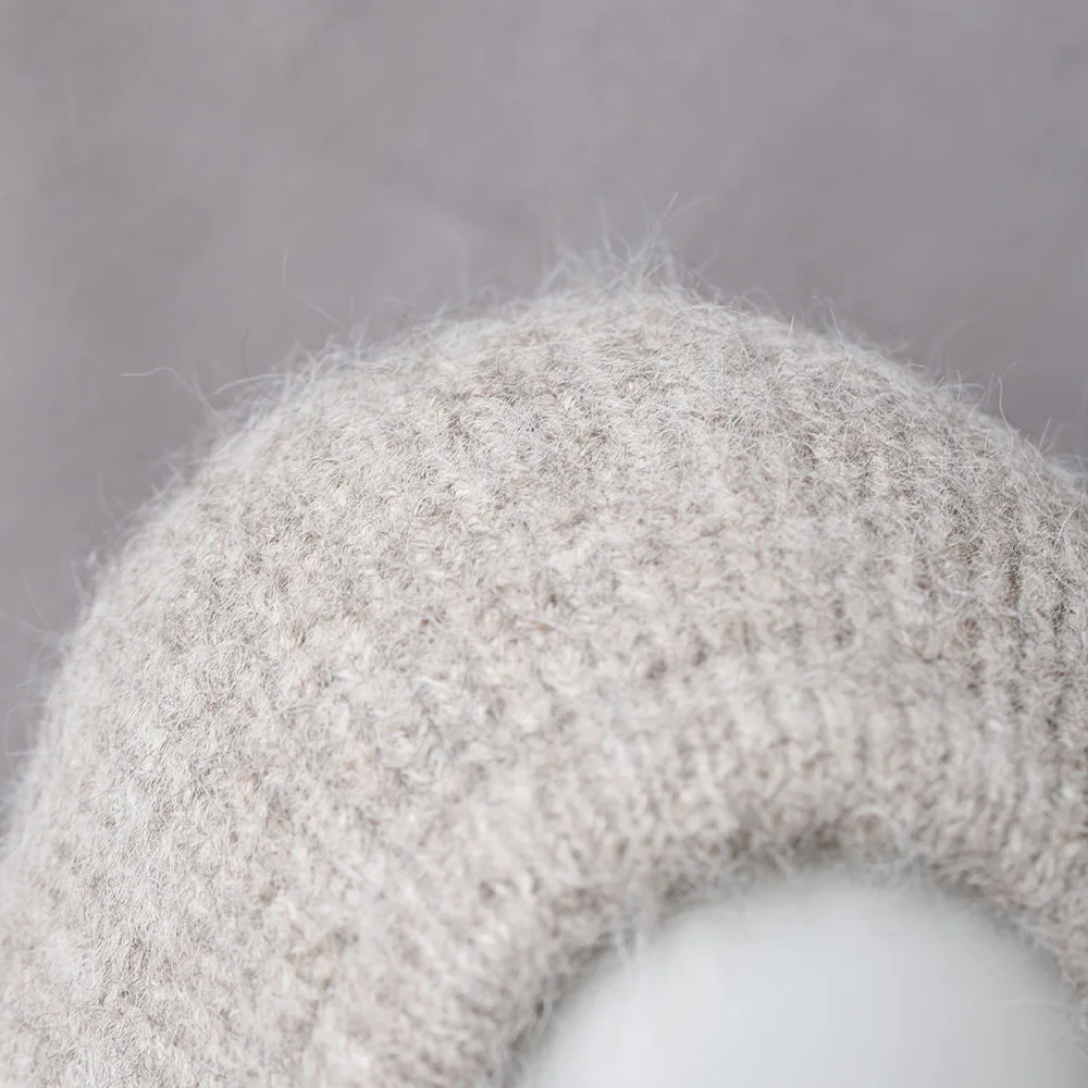 Unisex 100 % Wolle gestrickte Sturmhaube Winter Ohr Gesicht Hals schützen einteilige Schal Mütze weiche warme Kapuzenmützen Twist falscher Kragen – Detail 3