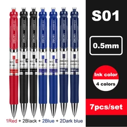 Deli Retractable Gel Pen Set - Blue, Black, Red Ink for School & Office Writing Needs (Pen-4colors-7pcs)