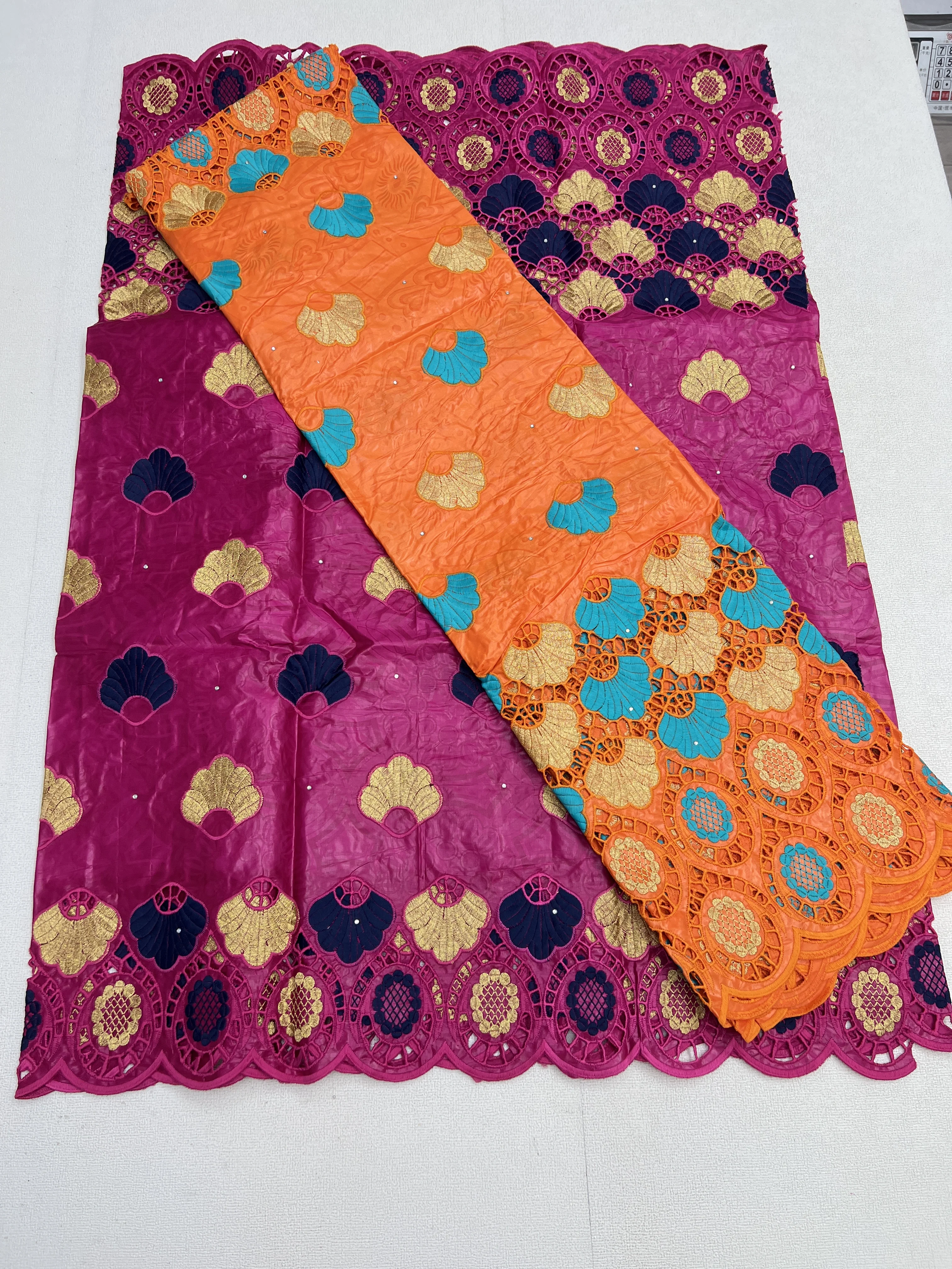 2.5 + 2.5 yards African Lace Fabric Nigerian Stones Cotton Swiss Voile For Women Wedding Dress