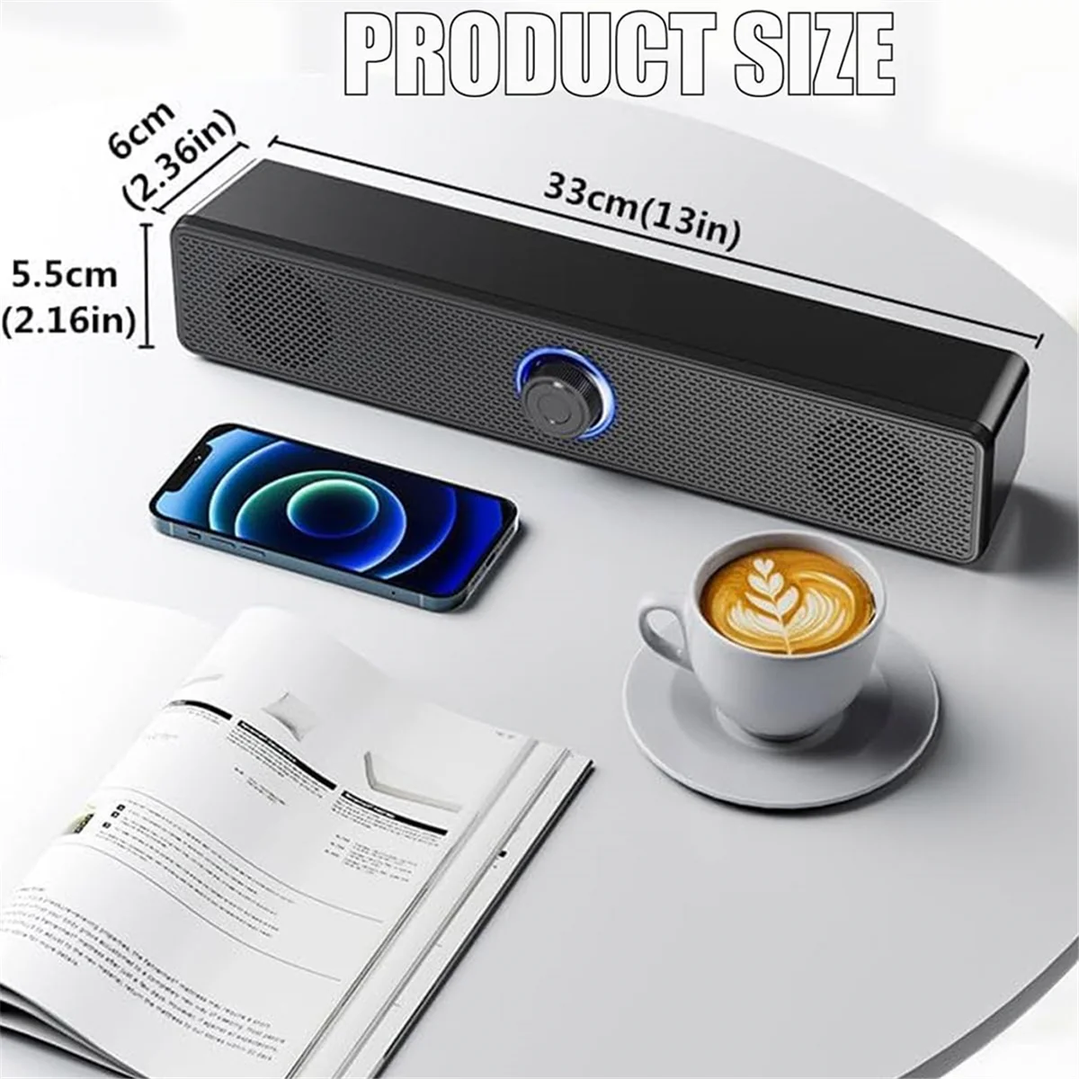 A02R 노브 볼륨 조절 및 3.5mm Aux 입력이 포함된 Bluetooth 컴퓨터 스피커, PC 노트북용 휴대용 사운드바 스피커