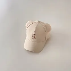 Cute Cartoon Bear Baby Baseball Cap with Ears - Adjustable Summer Sun Hat - 6-24 Months (Beige)