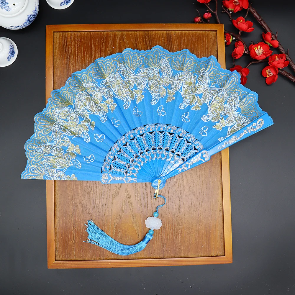 Retro Folding Fan Lace Butterfly Pattern Chinese Fan Wedding Party Dance Performance Props Crafts Gifts Home Decor New