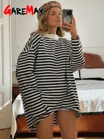 Women's Striped T-shirt 95% Cotton Oversized Black and White Casual Basic Long Sleeve Top Vintage  Casual T-shirts for Women 1