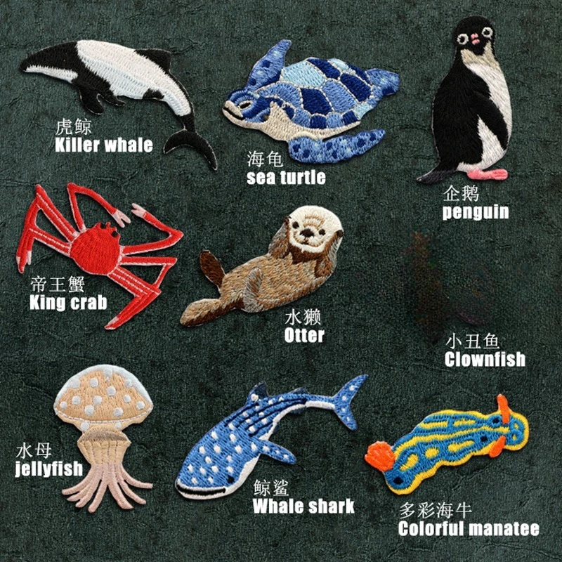 Fai Da Te Killer Whale King Crab Penguin Toppe Ricamate Per Abbigliamento Animali Stick On Patch On Clothes Stickers Meduse Badge