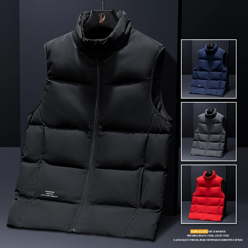Big Size Men Duck Down Jacket Winter Oversize Padded Waistcoats Stand Collar Sleeveless Fashion Vest Thicken Outdoor Causal Coat