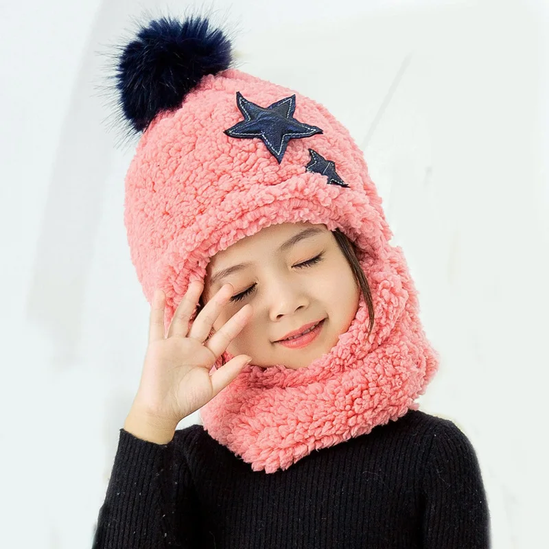 Winter Children's Hats Warm Boys and Girls Hats Bibs Baby Ear Caps Cute Plush Hats To Cover The Face Tide Scarf Baby Girl Hat