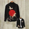 Men's Long Sleeve Shirt Linen Shirt Japanese Retro Crane Ukiyo-e Fashion Street Men's Large Size Clothing
