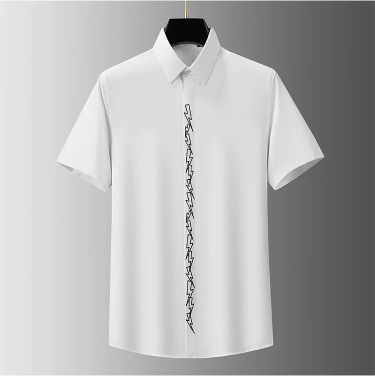 Description Picture 5 of itemLuxury Lightning Embroidered Shirt for Men Summer Short Sleeve Slim Fit Casual Business Dress Shirts Social Party Tuxedo Blouse