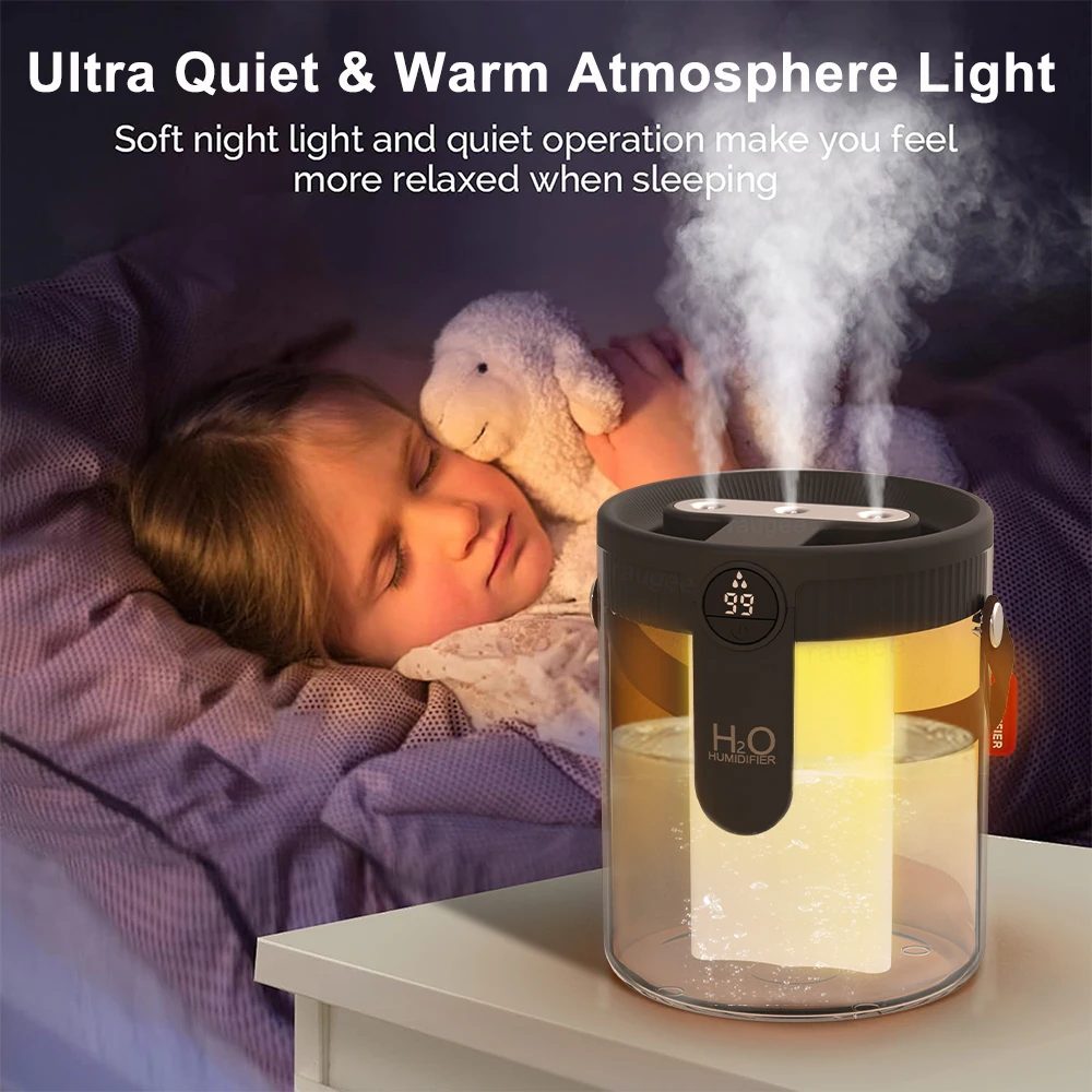 1.5L Air Humidifier Large Capacity Home Humidifier Silent Mist Maker 1800mAh Battery USB Rechargeable Humidifier with LED Light 6