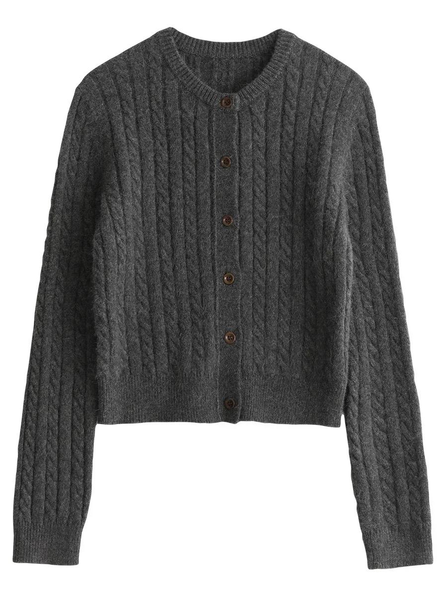 CHIC VEN Women Cardigan Casual Red  Round Neck Twisted Raccoon Hair Female Knitted Sweaters Ladies Jumpers Spring Autumn 2024 4