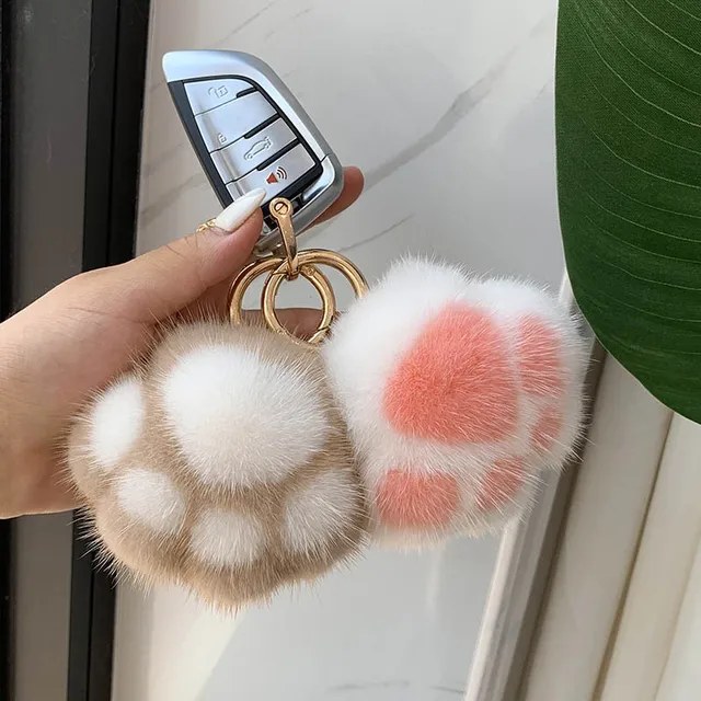 Women New Cat Claw Faux Fur Key Chain Charm Fashion Plush Bear paw Car Keychain Bag Pendant Party Gift Jewelry 2