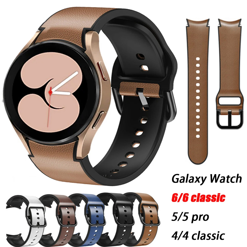 

Sport strap For Samsung Galaxy Watch 6/5/4 40mm 44mm 5pro 45mm Leather+Silicone Bracelet Galaxy Watch 6 classic 43mm 47mm Band