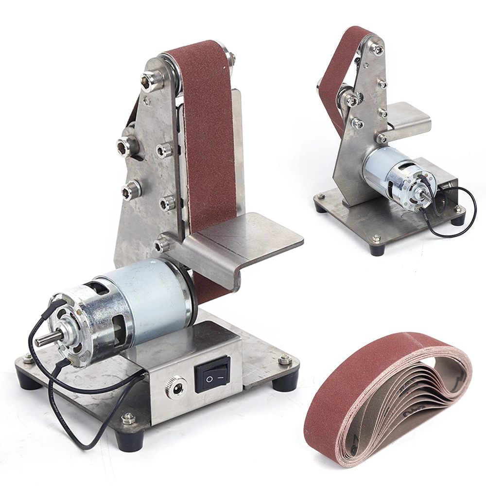 

110V Manual Belt Sander Polishing Grinding Machine Cutter Edges Sharpener Electric Belt Sander +10 Sand Belts