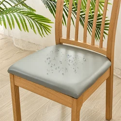 Waterproof PU Leather Chair Cushion Cover - Solid Color Dining Room Seat Protector (Light Grey)