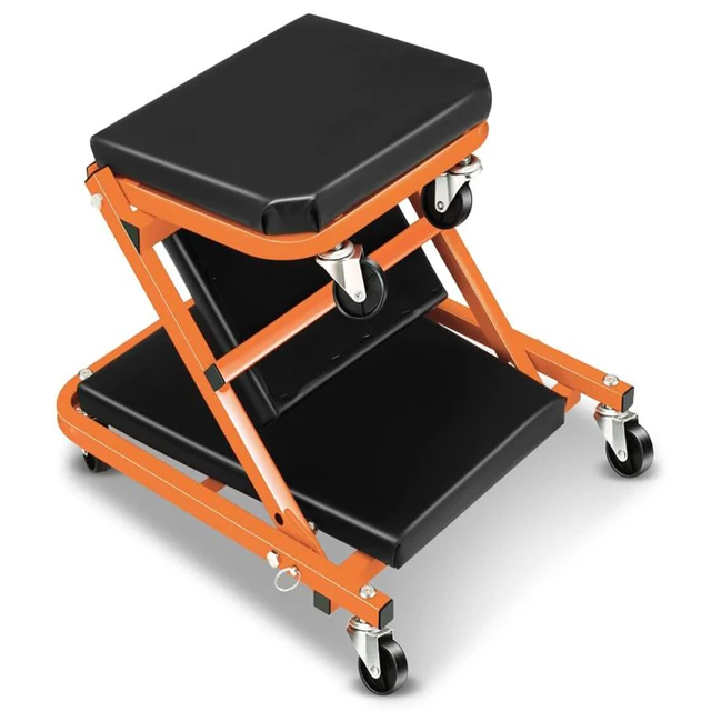 2-in-1 Foldable Garage Creeper Shop Seat, 300LBS Capacity Automotive Mechanic Repair Under Car Rolling Creeper Seat