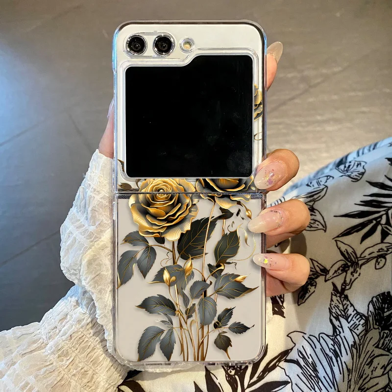 Flower Pattern Clear Transparent Hard Folding Phone Case