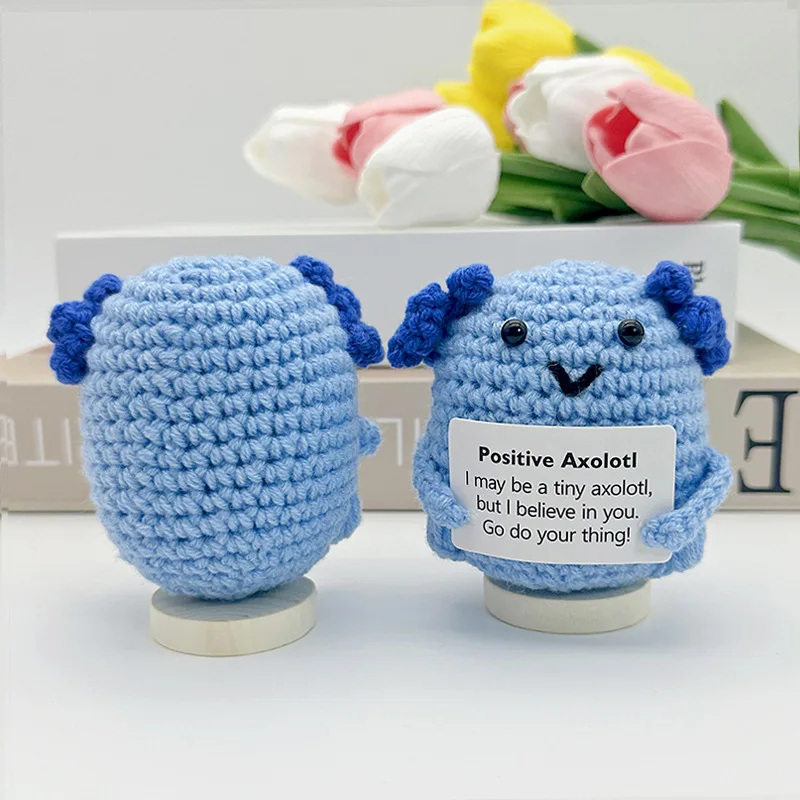 Positive Crochet Animals 6PCS Set – Funny Knitted Plushies (Poo, Shark, Sloth, Frog, Axolotl, Taco) With Cards