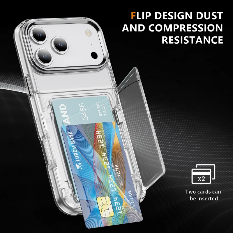 HD Transparent Hard PC Wallet Card Slot Fold Holder Armor Phone Case Back Cover