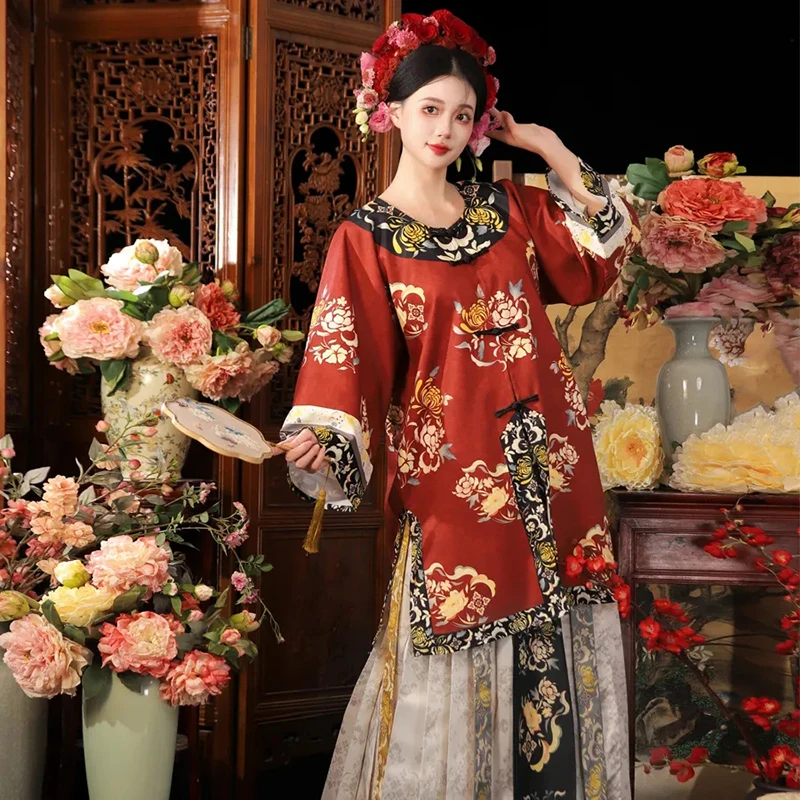 2024hanfu-horse-face-gonna-donna-halloween-costume-cosplay-cinese-vintage-tradizionale-hanfu-summer-print-hanfu-o-collo-suit-lady