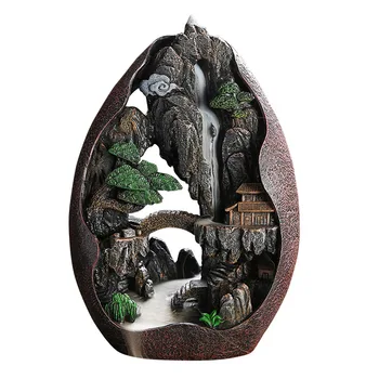 1pc, Smoke Waterfall Backflow Incense Burner Creative Home Decor Incense Holder Portable Resin Censer Mountain River Handicraft 5