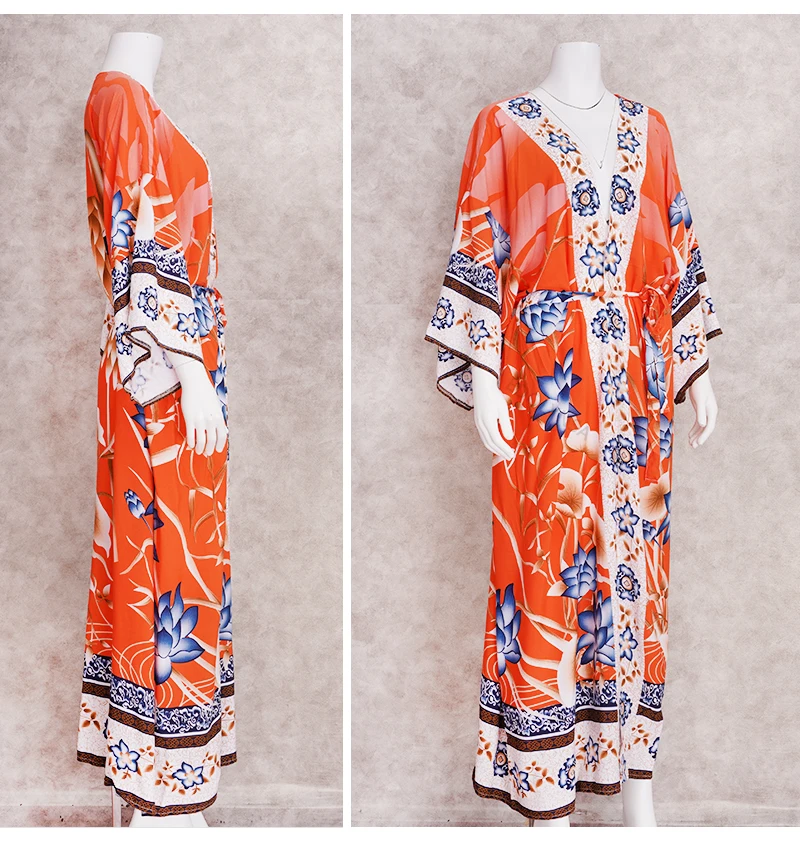Belted Frente Aberto Longo Kimono Vestido de