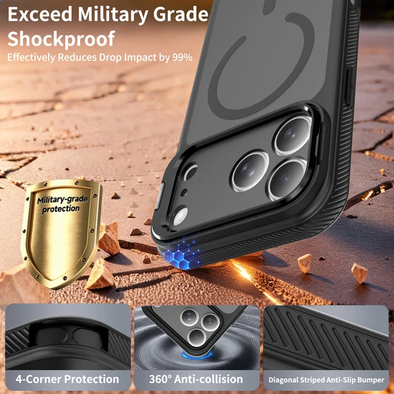 Magnetic Matte Translucent Hard Phone Case with Metal Camera Lens Stand