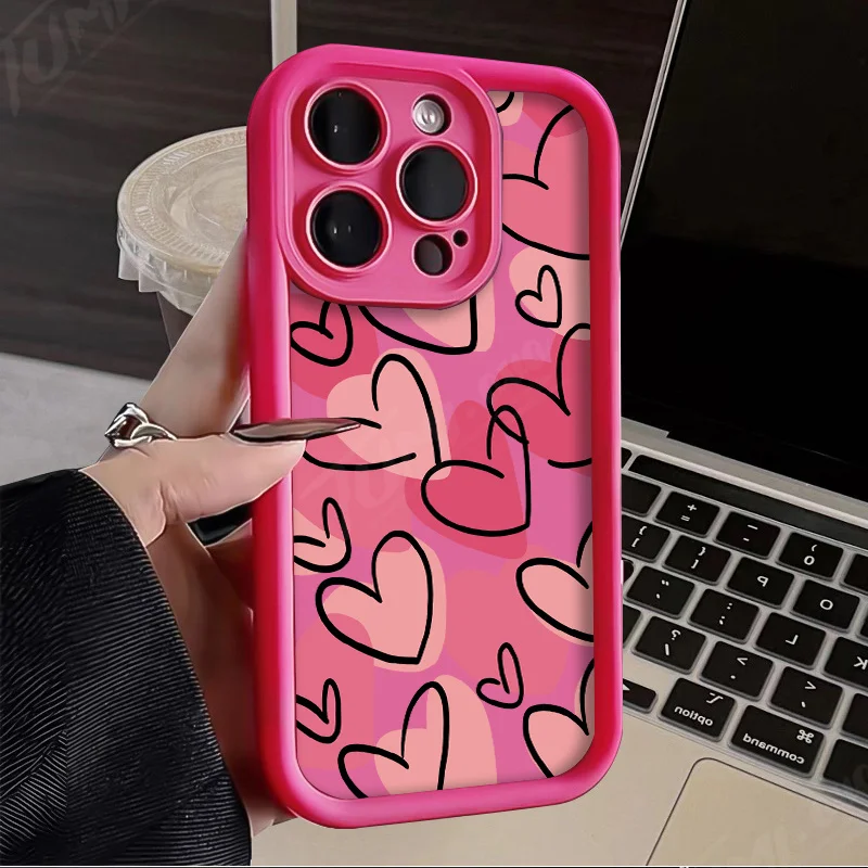 Cute Pink Love Heart Silicone Phone Case