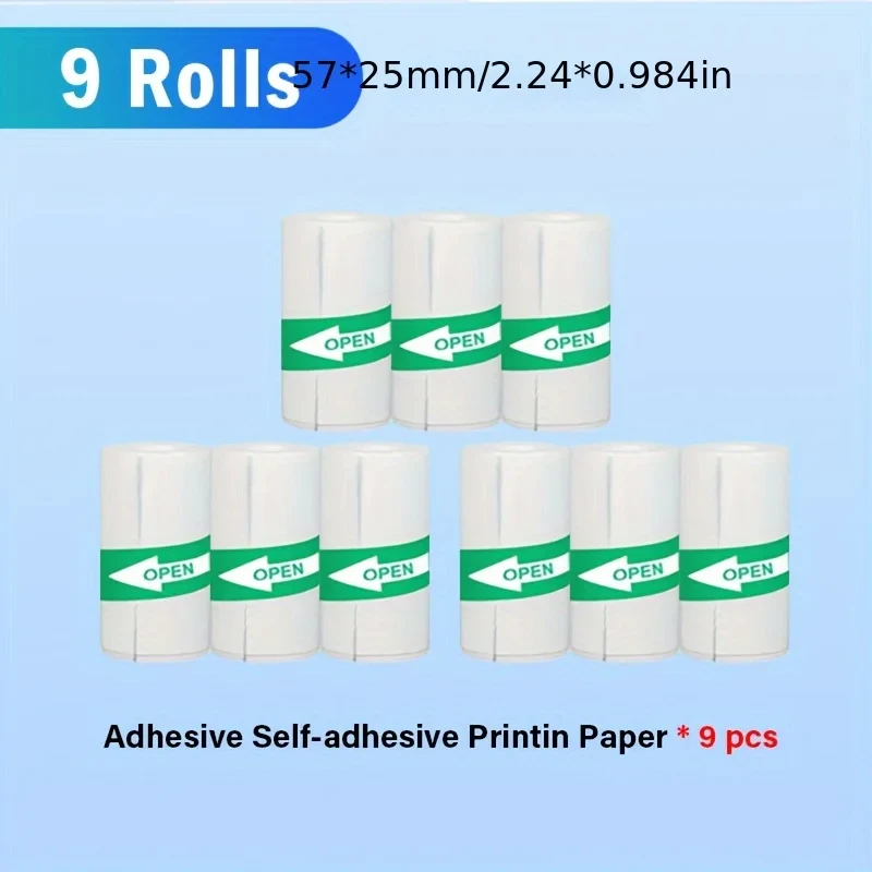 Thermal Label Sticker 9 Rolls Mini Printer Paper Colorful Adhesive Self-adhesive Paper for Wireless Photo Inkless Printer 57mm