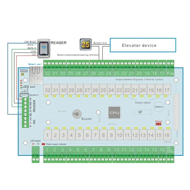 RFID TCP/IP 리프트 32층 기계 버튼 센서 엘리베이터 메인보드 엘리베이터 출입 통제 시스템