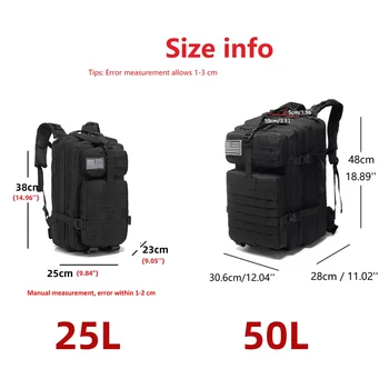 25L/50L 1000D Nylon Waterproof Trekking Fishing Hunting Bag Backpack Outdoor Rucksacks Tactical Sports Camping Hiking 3