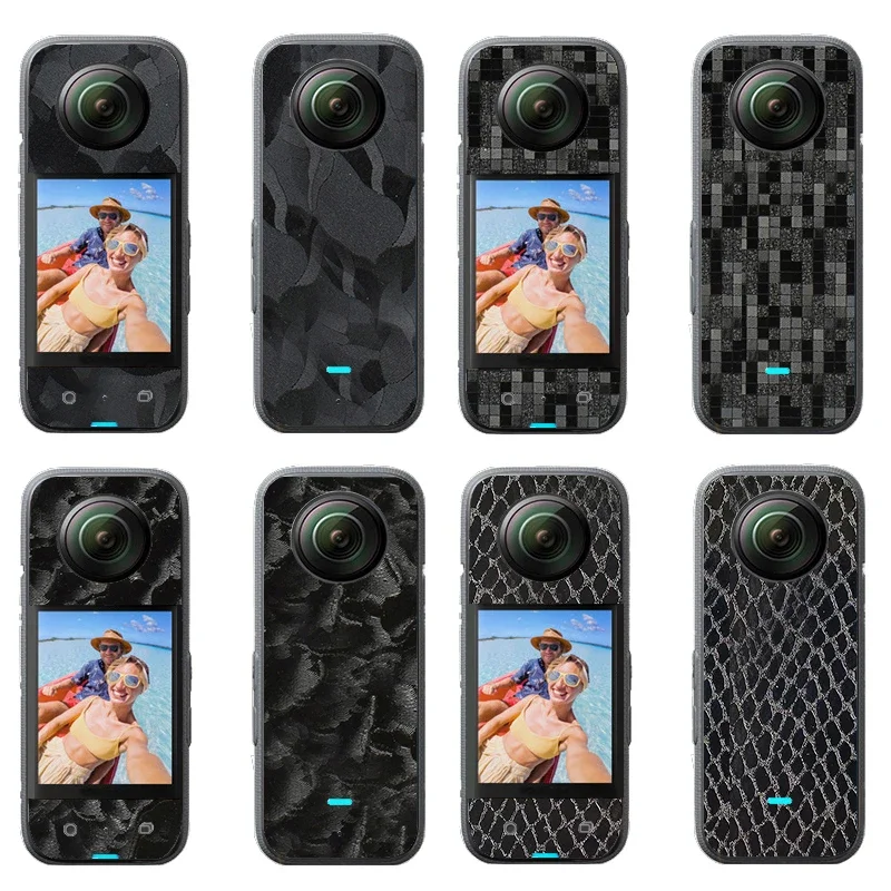 

3D Black Camo Anti-Scratch PVC Stickers Protective Film Front + Back Scratch-proof Decals Skin for Insta360 One X3 / X2 Wrap