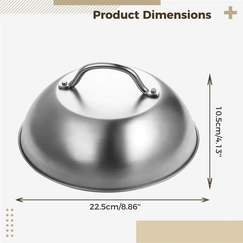 Basting Cover 2Pcs food cover Stainless Steel Heatproof Round Cheese Melting Dome Burger Cover Meal Food Kitchen Cooking Supplies