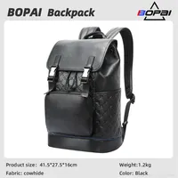 BOPAI Leather backpack casual backpack, first layer cowhide backpack  men's backpack, multi-functional backpack 15.6 inch comp 1