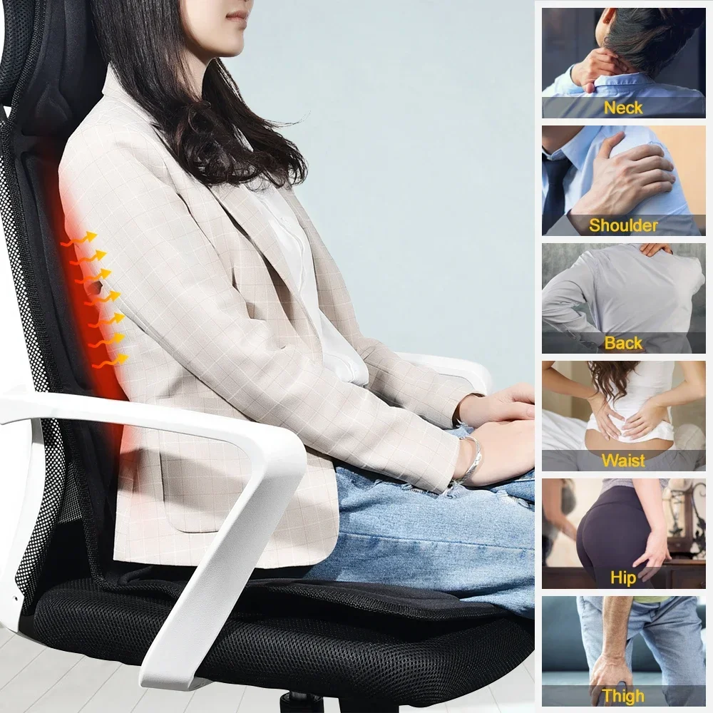 Electric Massage Chair Pad Heating Vibrating Full Body Back Massager Car Chair Cushion Home Office Lumbar With Remote Controls