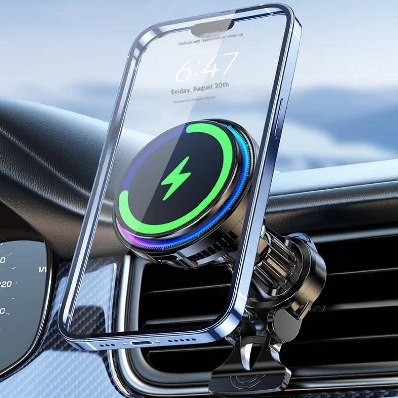 Magnetic Wireless Car Charger with Fast Cooling Technology and Phone Holder Stand