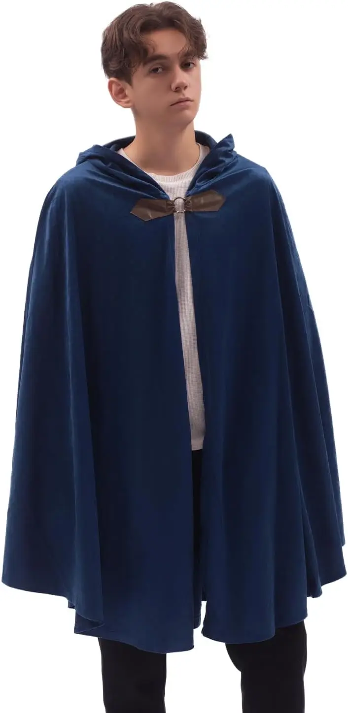 LisdinoHerren-Samtumhang mit Kapuze, Renaissance-Mittelalterlicher Kapuzenumhang für Damen, Halloween-Kapuzenumhang mit Metallschlaufenverschluss – Detail 14