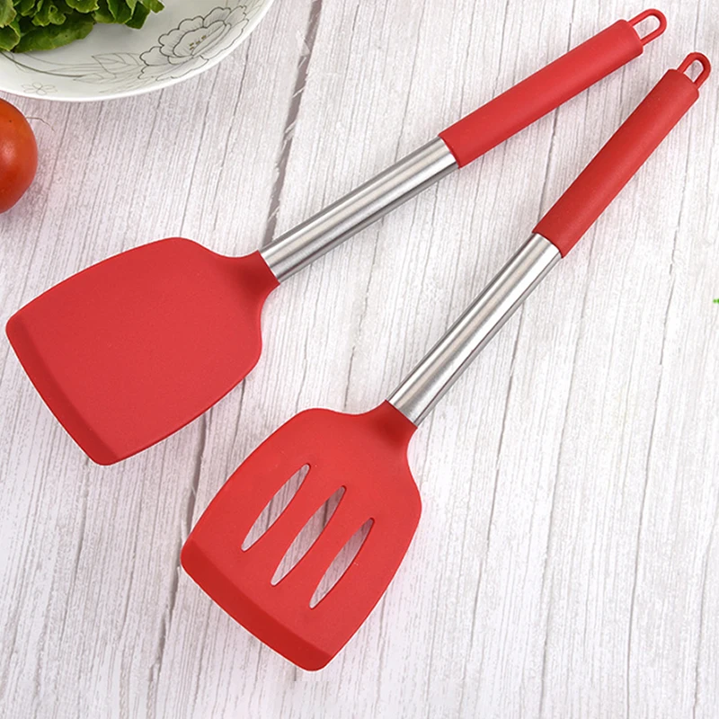 1Pc Silicone Kitchen Utensils Turner For Kitchen Cooking Tools Ladle Non-stick Cookware Stainless Steel Accessories