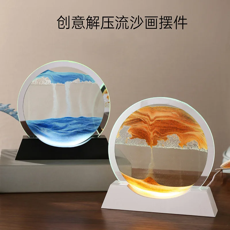 Moving Sand Art with Lighting LED Quicksand Night Light 3D Hourglass Table Lamp Bedside Lamps Sand Painting Home Decor Gifts