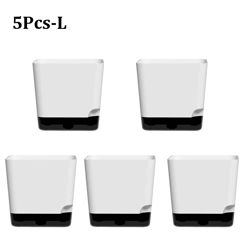 Set of 5 Self-Watering Plant Pots with Drainage and Reservoir Saucer for Indoor and Outdoor Use