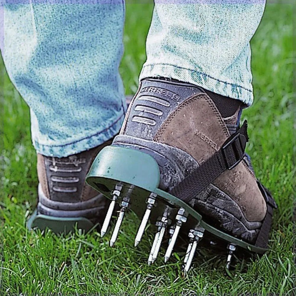 Lawn Aerator Spikes Shoes Garden Grass Cultivator Nail Shoe Loose Soil Spiked Sandals with 5 Adjustable Straps for All Size Shoe 6