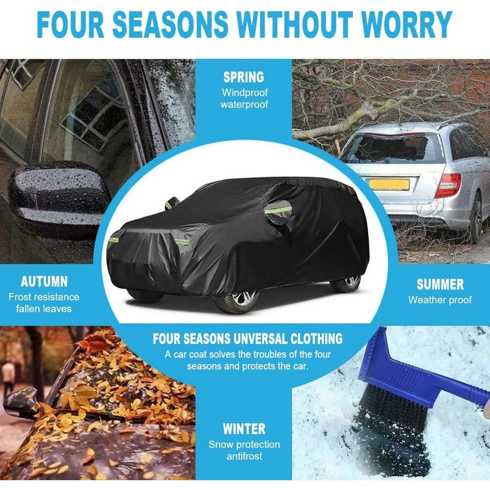 Universal Waterproof Car Cover All Weather Rain Snowproof Protection Windproof Outdoor Full Car Cover For SUV Length Up to 200'' waterproof car cover