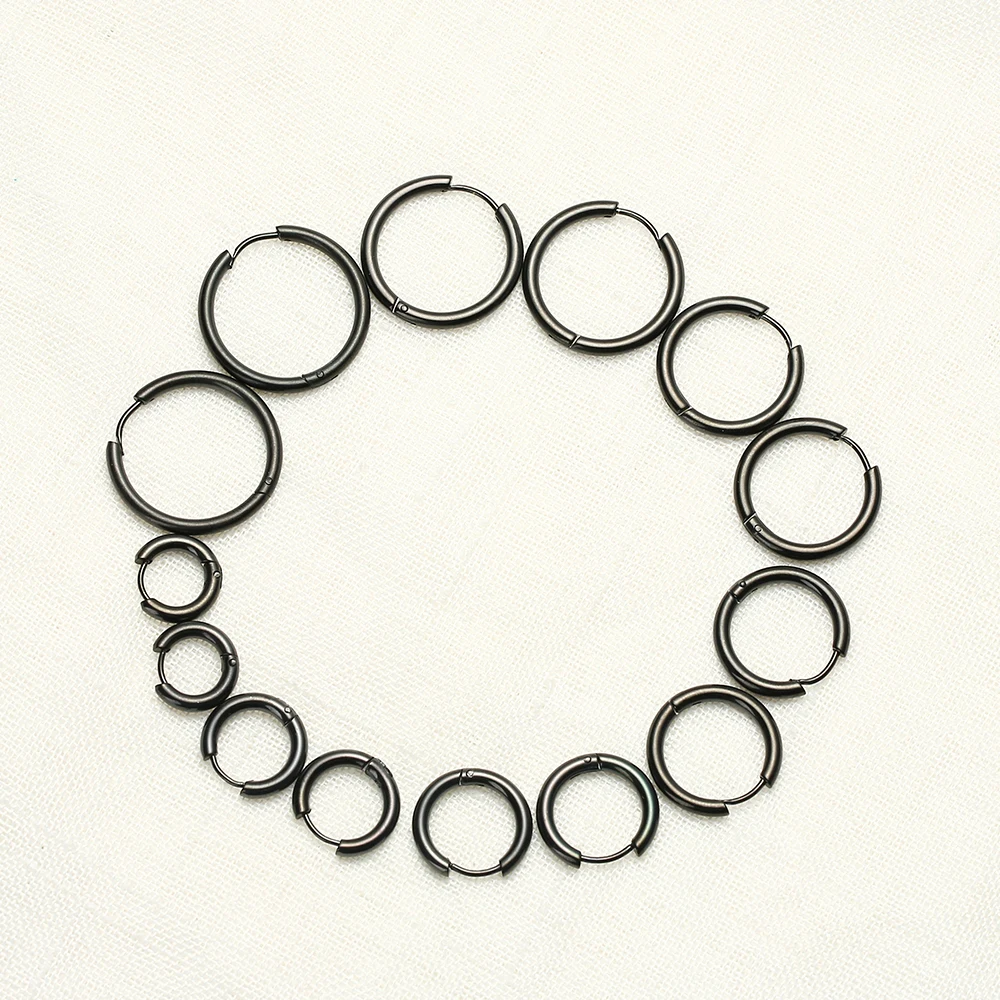 Black Hoop Earrings For Men Stainless Steel 8mm 20mm Small Punk Fashion Various Jewellery Accessories Classic Piercing Jewelry 4