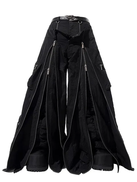 Mauroicardi printemps automne Cool noir Baggy jambe large Techwear pantalon pour hommes avec de nombreuses fermetures éclair vêtements de créateur de luxe Streetwear 1