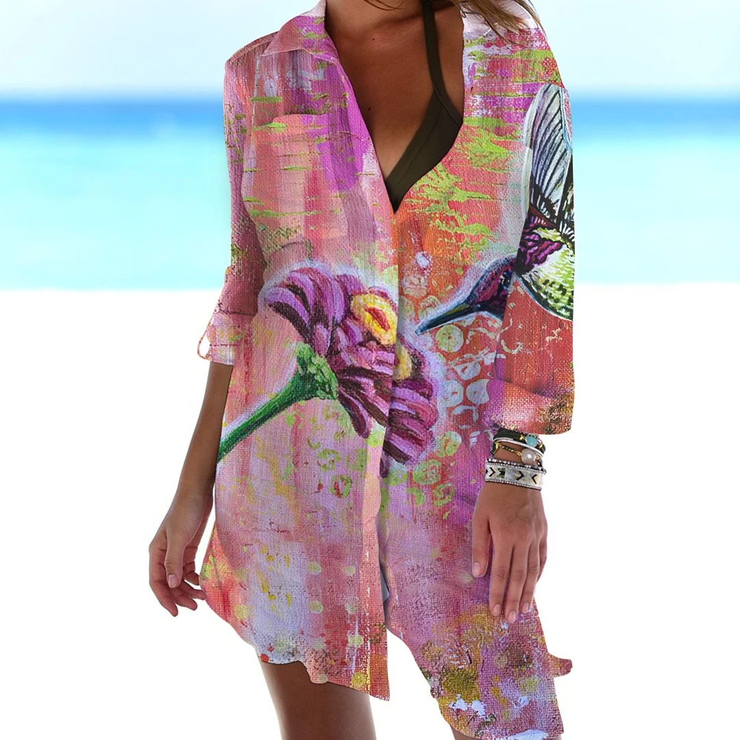 

New Spring Summer Flowers Bird Printed Pattern Fashion Style 3D Printed Long sleeved Shirt Women's Top T-shirt