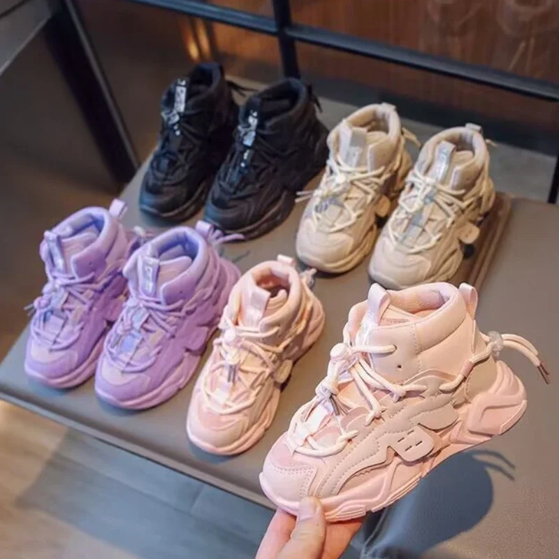 Spring Autumn Children's Sneakers Causal Boys Girls High-top Sneakers Simple Non-slip Breathable Kids School Basketball Shoes