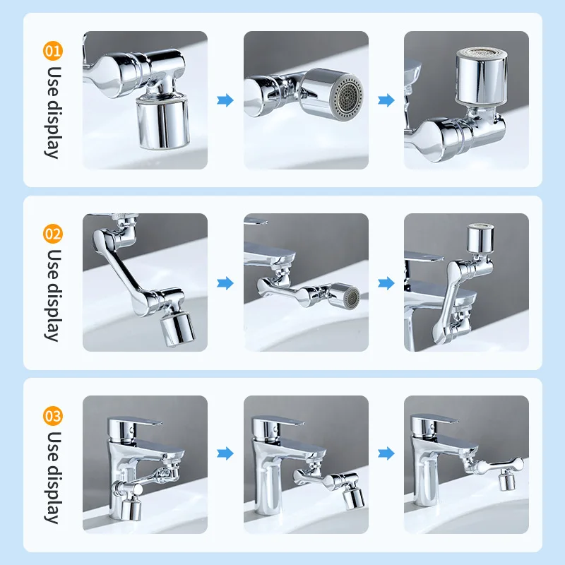 Universal 1080&deg; Rotation Faucet Spray Head Extender Tap Adapter Splash Bubbler Nozzle Kitchen Washbasin